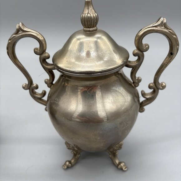 Vintage Birmingham Silver Co. Silver on Copper 2 Set‎ Creamer & Sugar Bowl Lid - Picture 5 of 16